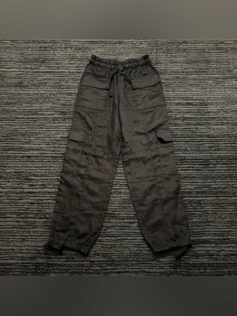 Magaschoni Linen High Rise Drawstring Waist Utility Cargo Jogger Pants